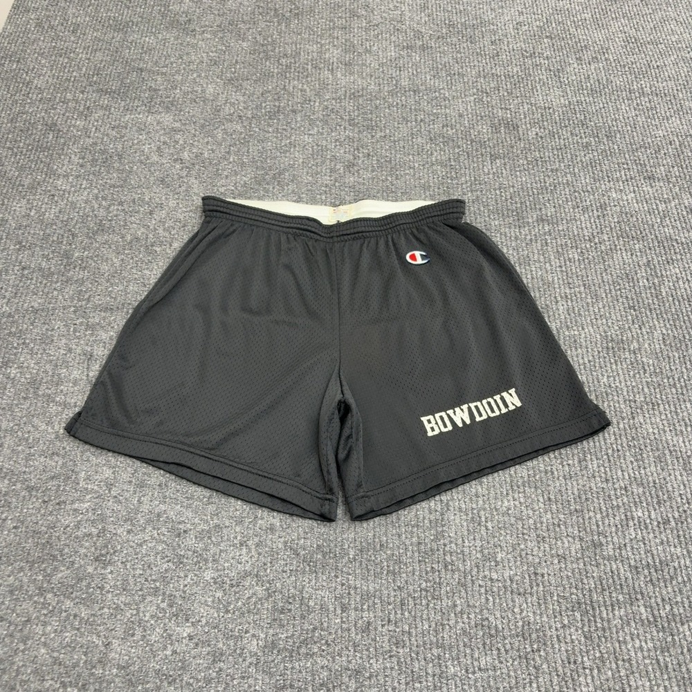 Vintage Bowdoin Champion Shorts Mens M Black Nylon Mesh Athletic Sporty